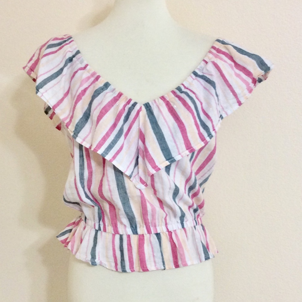 Express Ruffle Crop Top Striped M